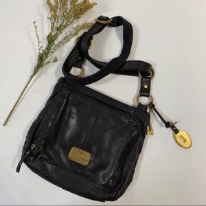 Fossil Black Leather CrossBody Bag Gold Ha…